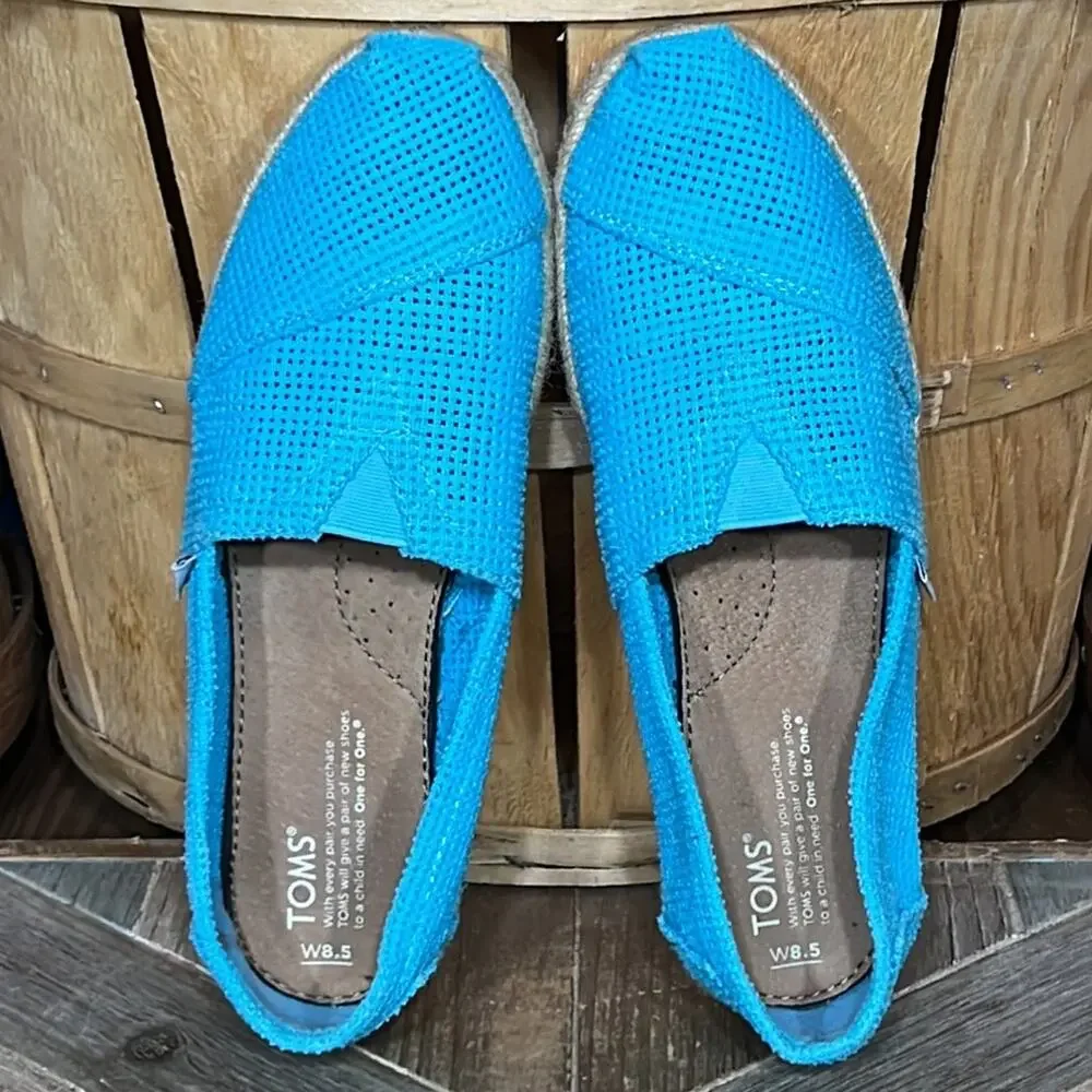 Toms Freetown Classic Turquoise Weave Slip-On Espadrilles Flats Womens Size 8.5